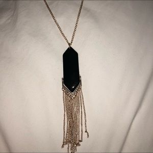 Gold Chain-Dripping Black Pendant Necklace
